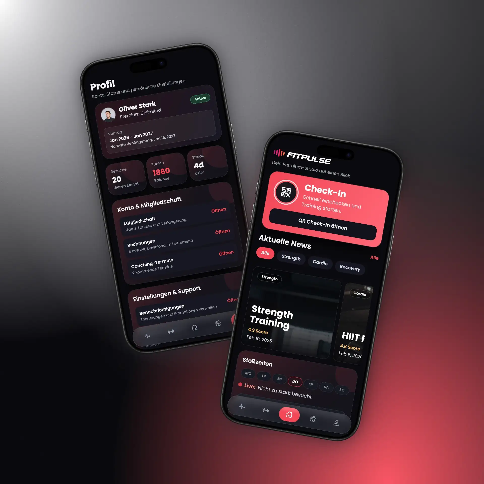 FITPULSE app home and check-in
